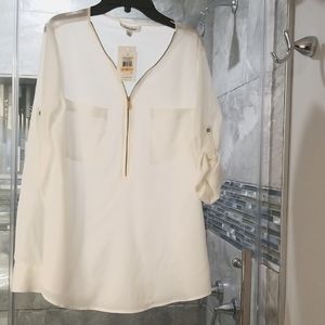 Calvin Klein white zip up blouse